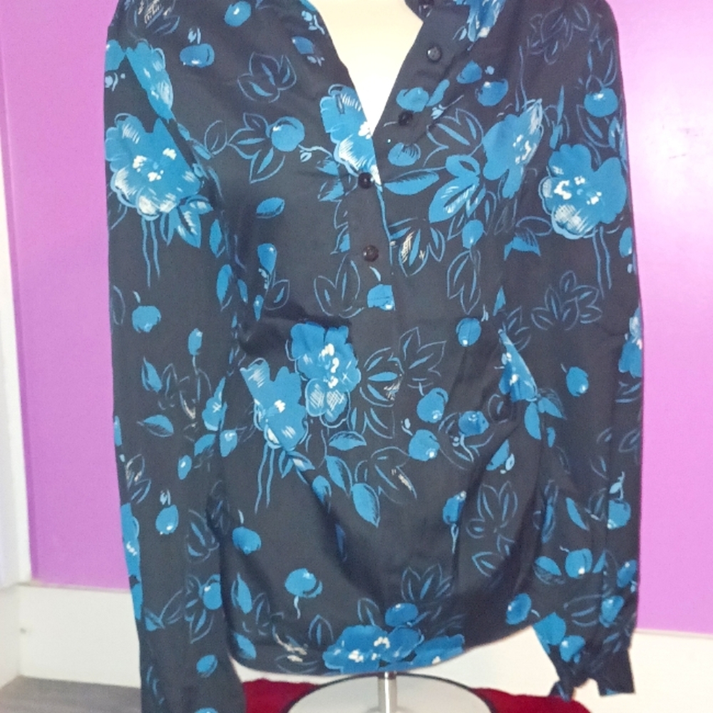 Jason Maxwell Outerwear Collection Top Tunic Blue/Floral - Large